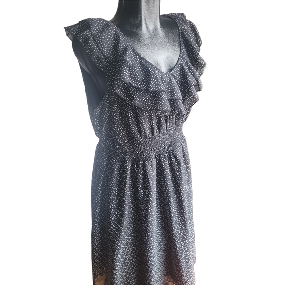 Suzy Shier Black and White Polka Dot Ruffle Neckline Sleeveless Dress 1X - Picture 3 of 7
